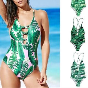 ZAFUL Palm Print Backless Padded Swimsuit L